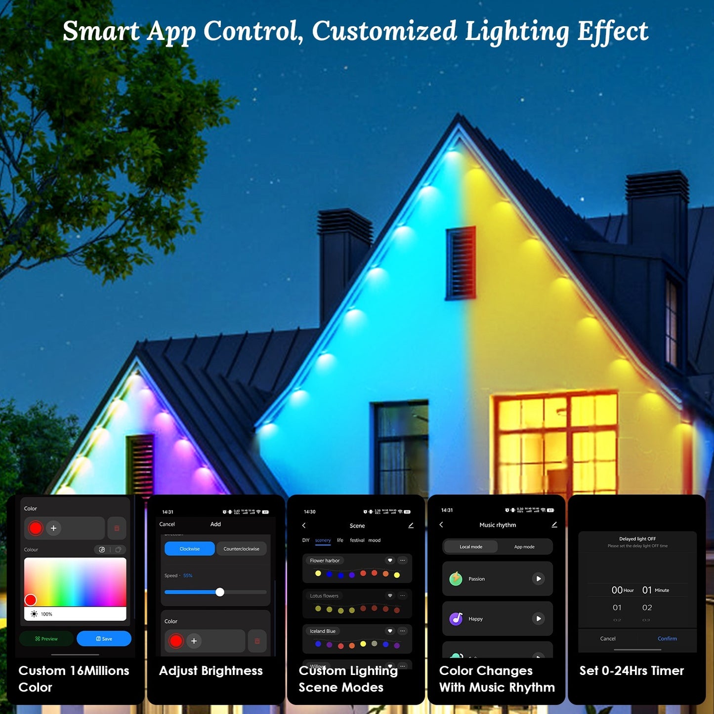Smart Outdoor RGB Lights 101ft โ Permanent Waterproof Lighting with Alexa & Google Assistant | Christmas & Year-Round Dรฉcor