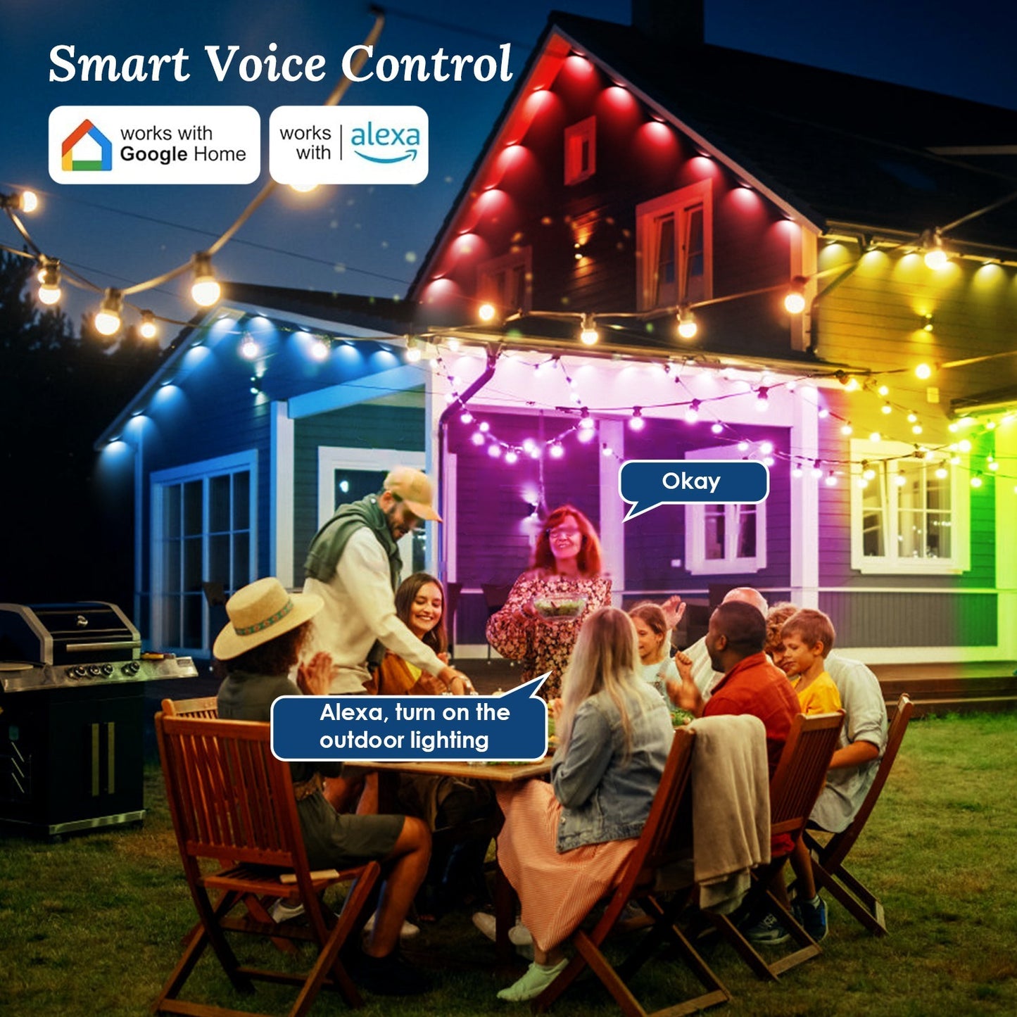 Smart Outdoor RGB Lights 101ft โ Permanent Waterproof Lighting with Alexa & Google Assistant | Christmas & Year-Round Dรฉcor