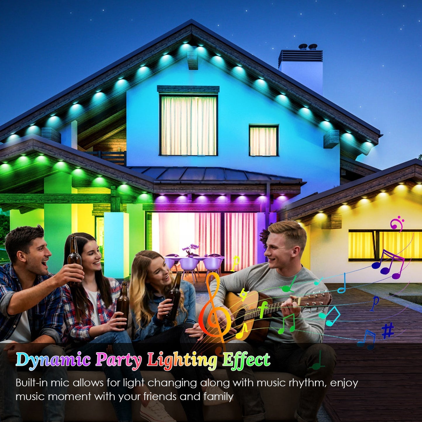 Smart Outdoor RGB Lights 101ft – Permanent Waterproof Lighting with Alexa & Google Assistant | Christmas & Year-Round Décor