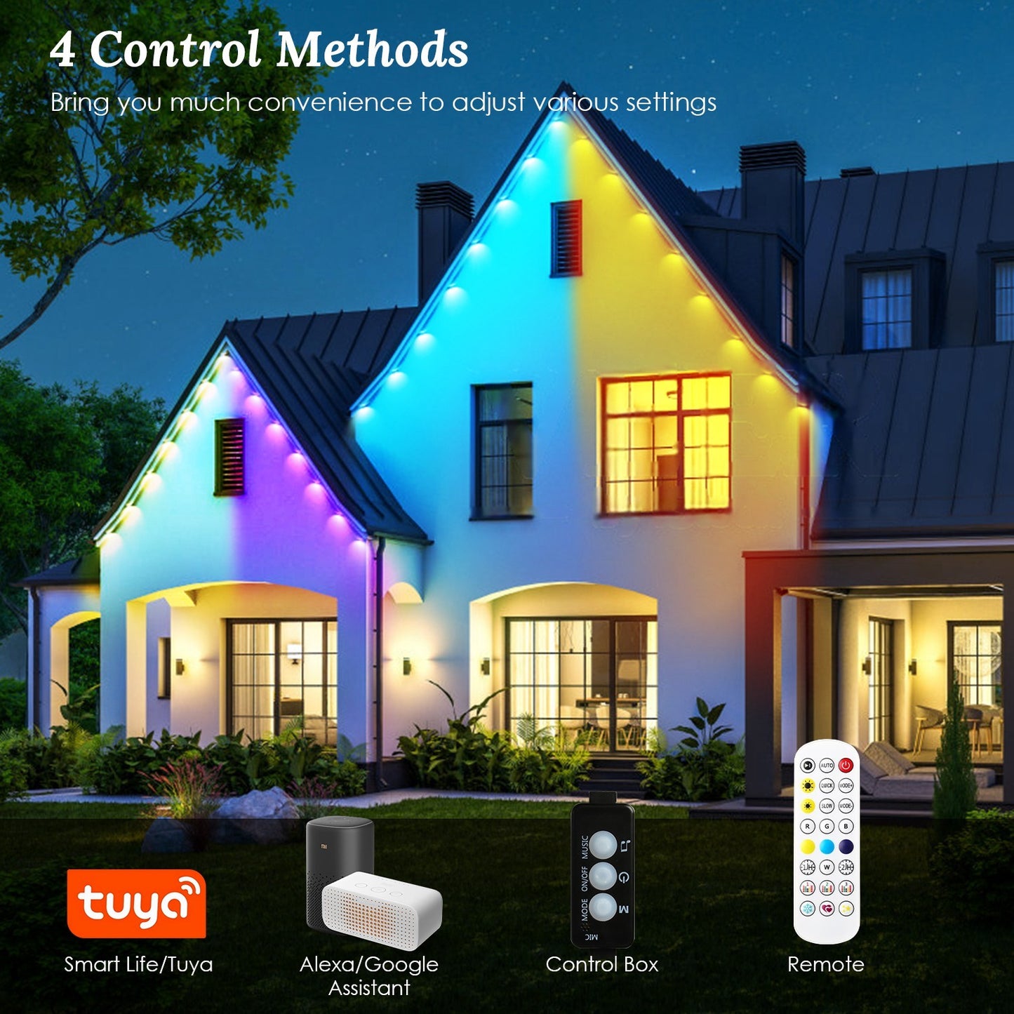 Smart Outdoor RGB Lights 101ft – Permanent Waterproof Lighting with Alexa & Google Assistant | Christmas & Year-Round Décor