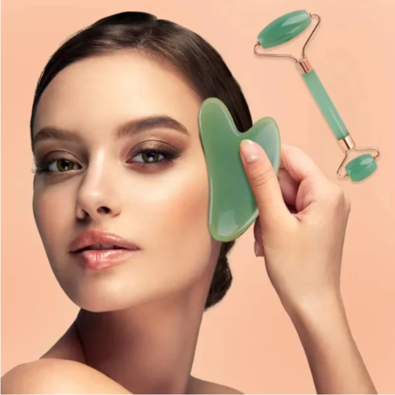 Facial Jade Roller & Gua Sha Gift Set – Premium Natural Skincare Tools for Face Sculpting, Lymphatic Drainage & Anti-Aging