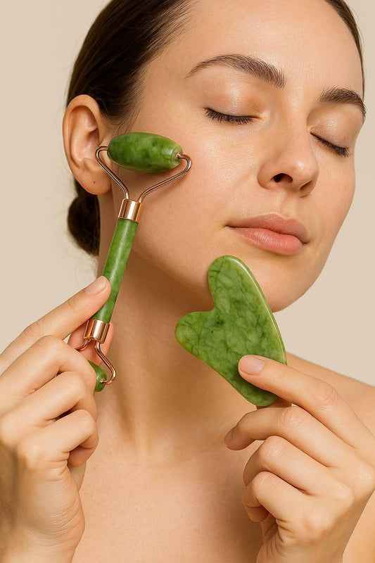 Facial Jade Roller & Gua Sha Gift Set – Premium Natural Skincare Tools for Face Sculpting, Lymphatic Drainage & Anti-Aging