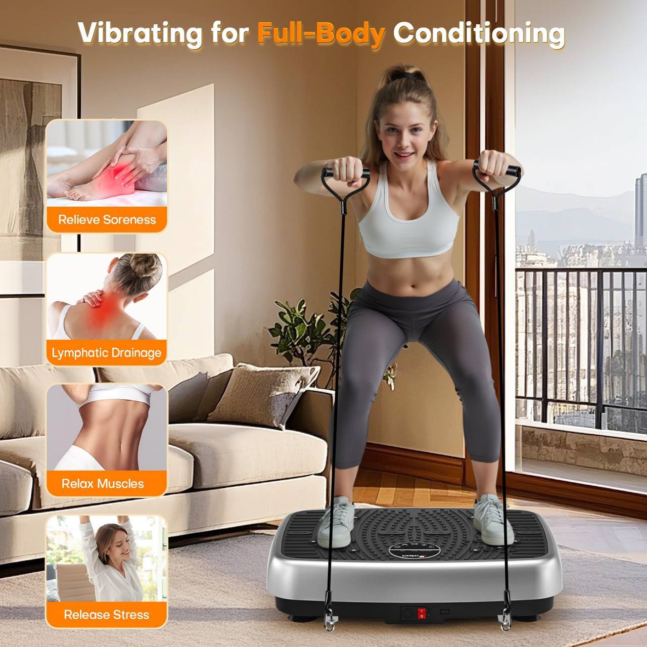 Vibration Plate Exercise Machine with Resistance Bands – Full Body Workout Platform for Weight Loss, Muscle Toning & Home Fitness